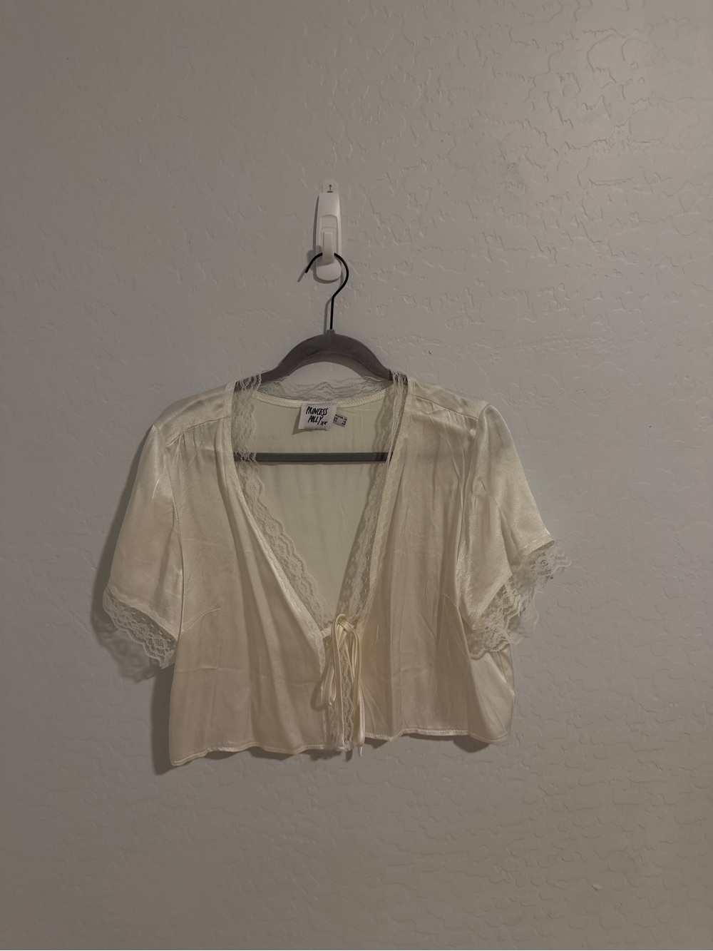 Princess Polly Cream Lace-Trim Tie-Front Top
